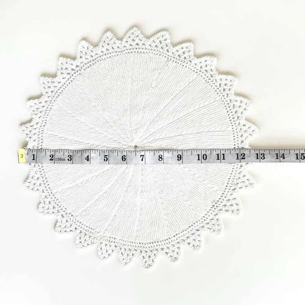 Doily Round White Knit Centerpiece Crochet Lace Edge Table Mat Trivet Cottage